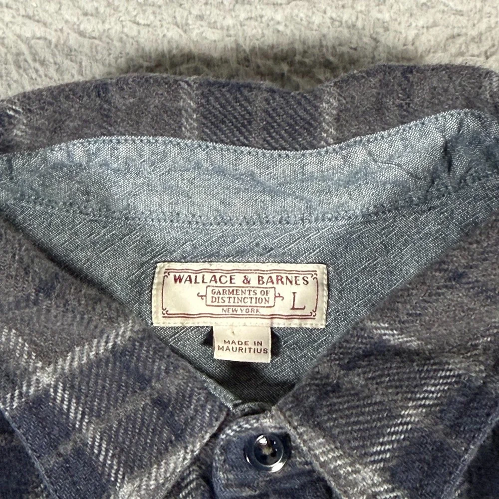 Wallace & Barnes Shirt Mens Large Gray Plaid Flannel Heavy Button Up Outdoor
